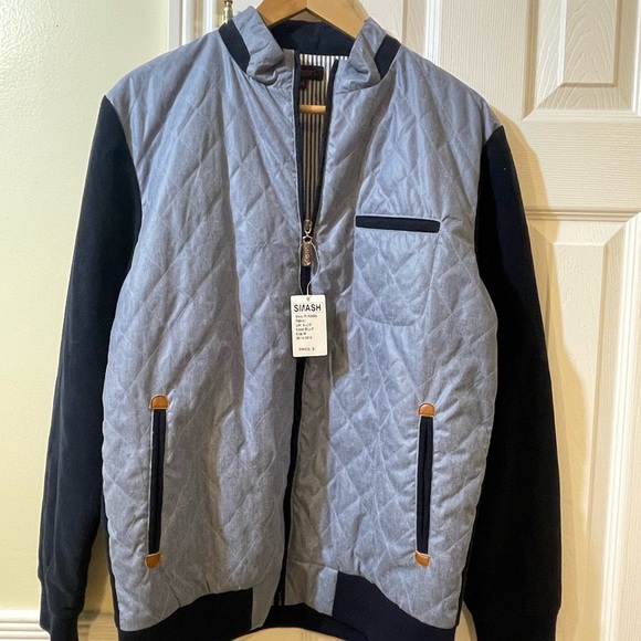 Aldo Other - Aldo Blue Bomber Jacket with Quilted Design and Stand-Up Collar